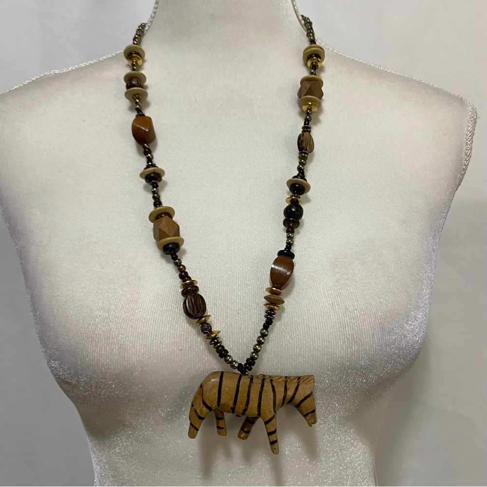 Boho Zebra Pendant Beaded Necklace - Brown - Picture 11 of 15